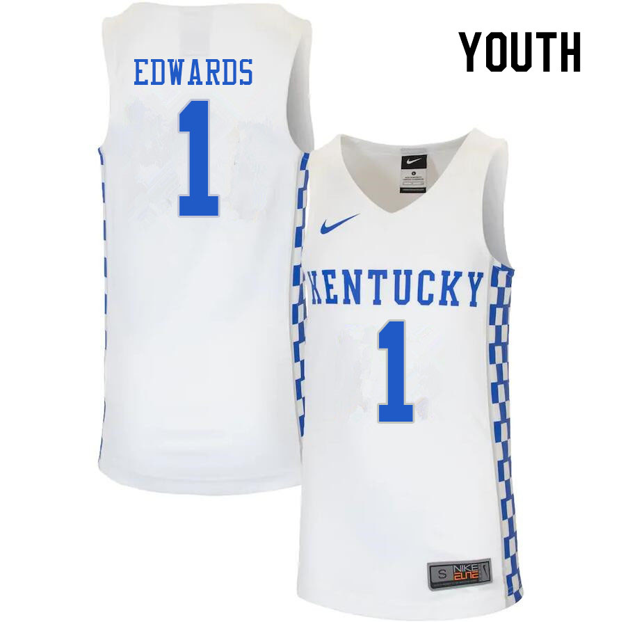 Youth #1 Justin Edwards Kentucky Wildcats College Basketball Jerseys Stitched Sale-White - Click Image to Close